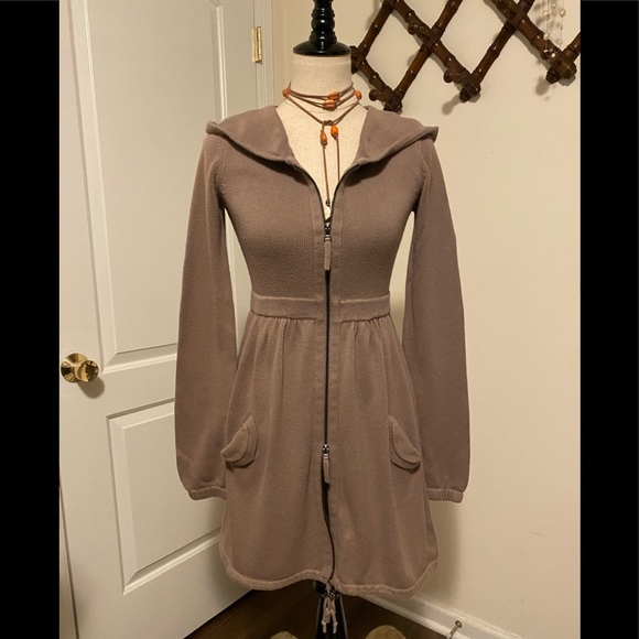 Anthropology; designer is Shae size S, Taupe color sweater dress or zip cardigan - Picture 1 of 6